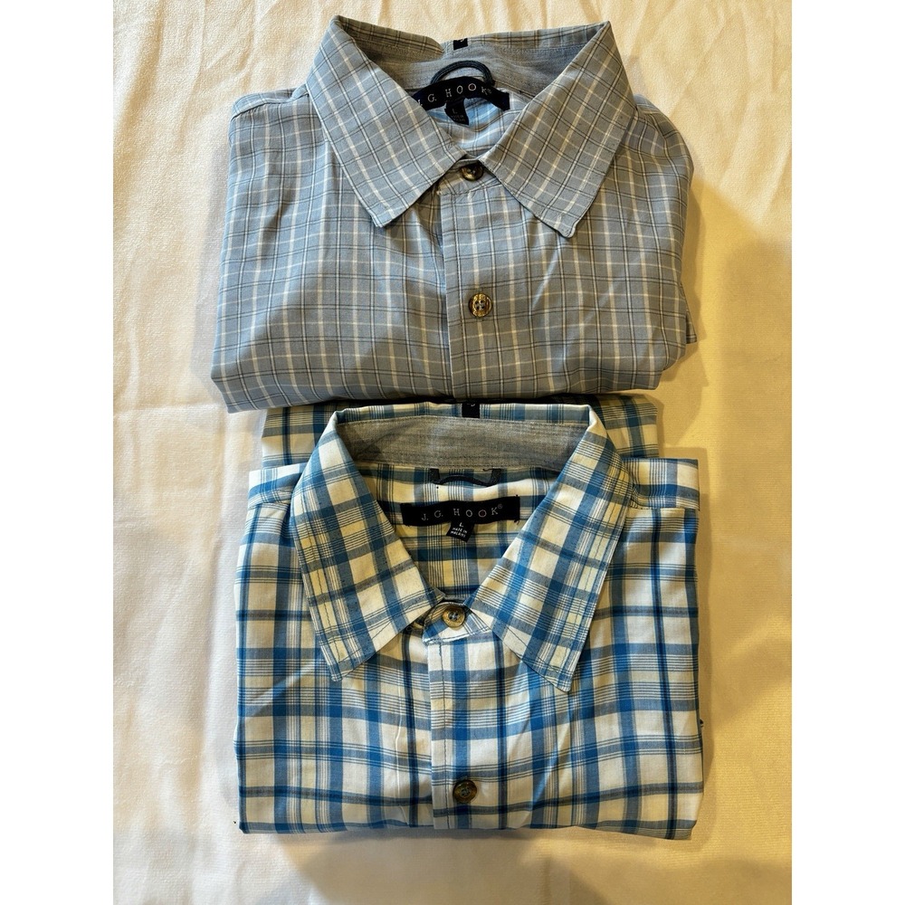 Men's JG‎ HOOK Plaid Blue Short Sleeve Shirts Size Large